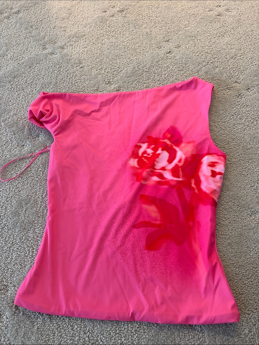 Women's One-Shoulder Hot Pink Floral Top